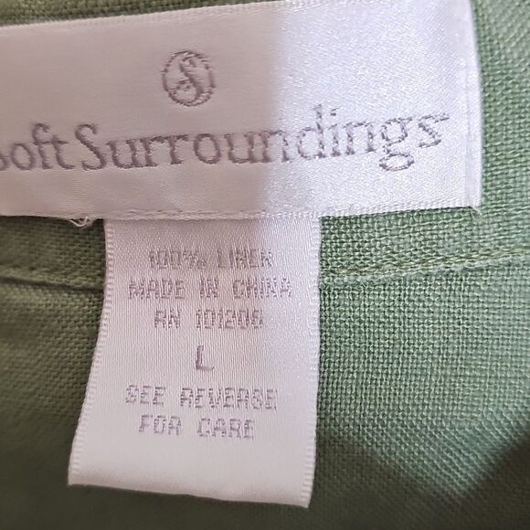 Soft Surroundings Large Linen Tunic Dress, Collar And 3/4 Sleeves Olive Green - Picture 6 of 8